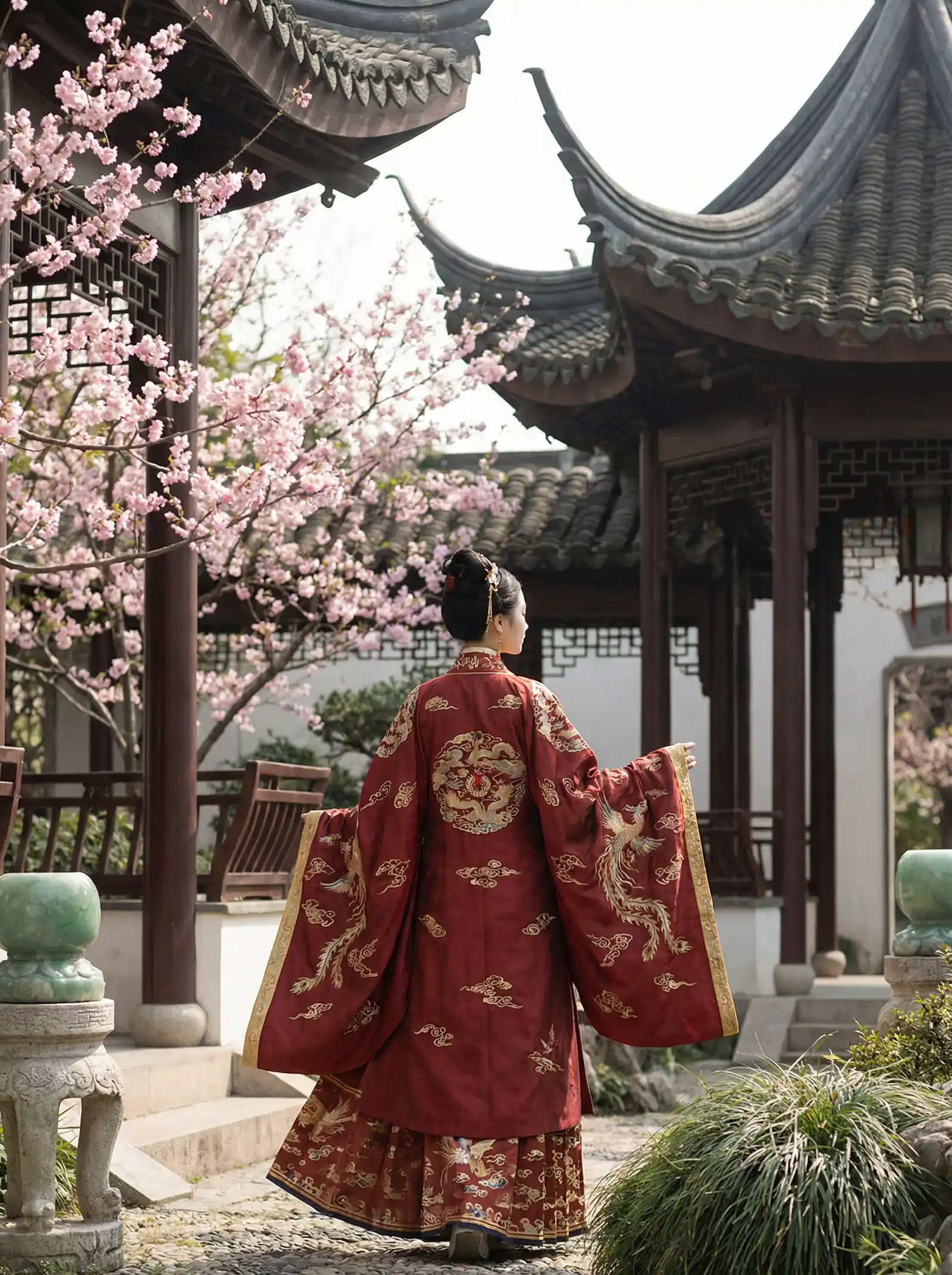 起草苹果版 明制汉服红色凤凰刺绣